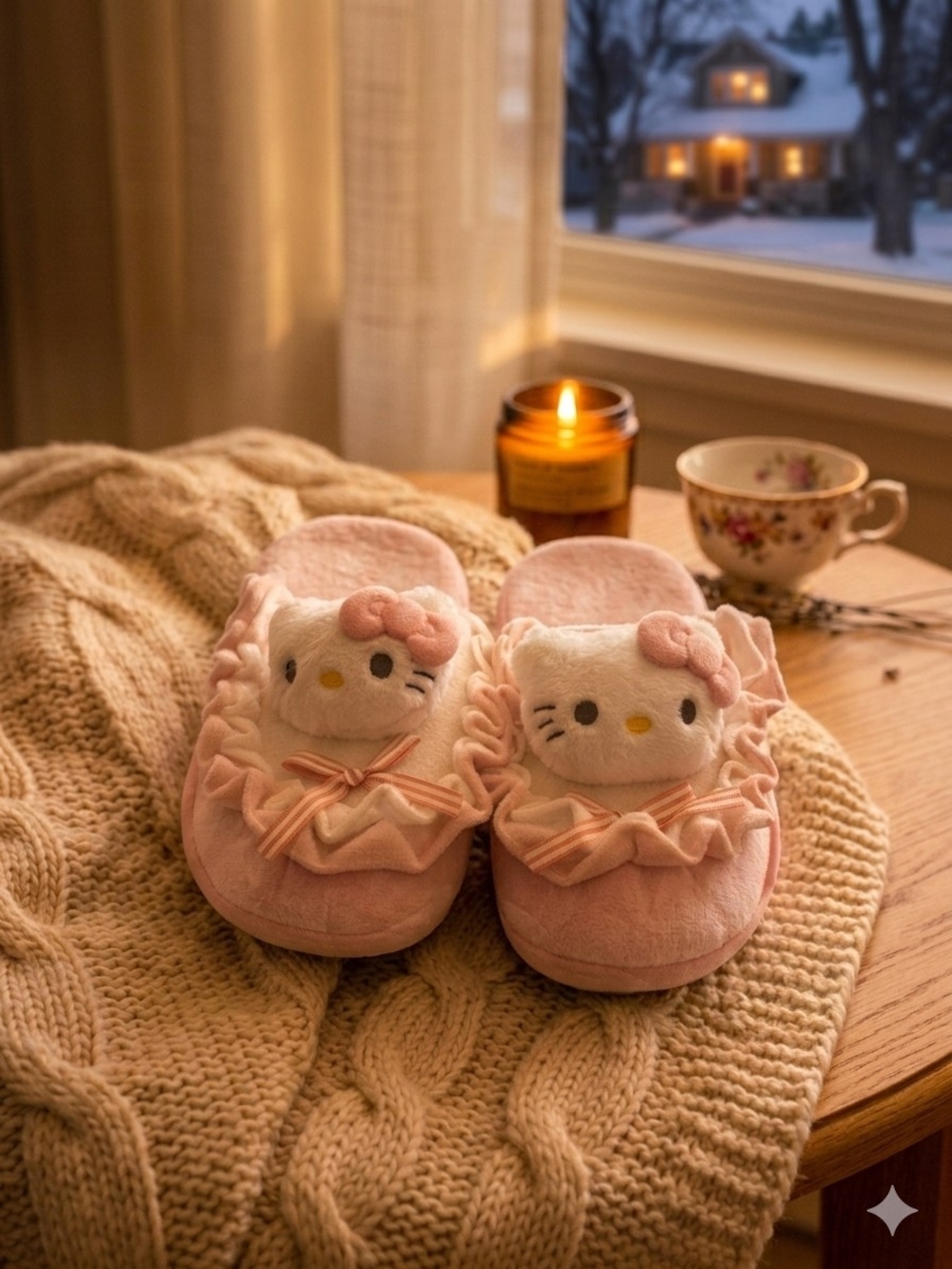 Hello Kitty Pink Plush Slippers In Size 8W - Picture 1 of 3